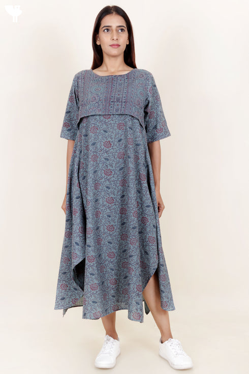 Khaadi Cotton Handkerchief Dress In Floral Block Print